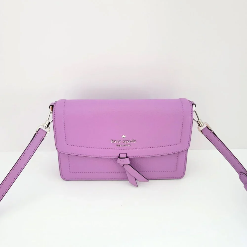 Kate Spade KM611 Knot Pebbled Leather Mini Flap Crossbody Handbag Wisteria - Picture 2 of 8
